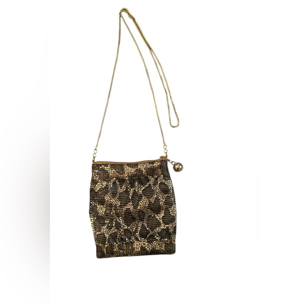 Vintage 90s The Limited Gold Leopard Print Sequence Cross Body Shiny mini bag